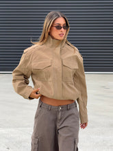Double Life Funnel Neck Cargo Jacket Beige