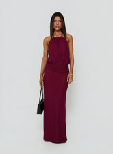 Casperina Ruched Halter Maxi Dress Berry