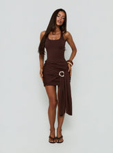 Elvara Ruched Scarf Mini Dress Chocolate