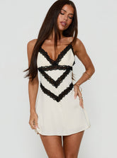 Orithia Lace Trim Playsuit Cream / Black
