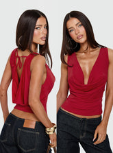 Brinly Jersey Cowl Neck Slouchy Top Red