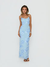 Angel Voices Cowl Neck Maxi Dress Blue Burnout