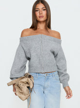 Ortensa Off Shoulder Zip Through Jumper Grey Marle