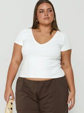 Daily Define Deep V Short Sleeve Top White Curve