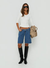Francies Ultra Low Rise Jort Mid Blue Wash