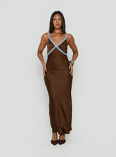 Carletta Lace Contrast Maxi Dress Brown / Blue
