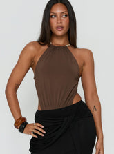Noree Bead Detail Bodysuit Mocha