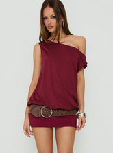 Ellah One Shoulder Drapey Mini Dress Wine