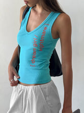 Dreamgirl Nightmare Graphic V Neck Tank Blue