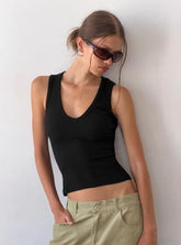 Baseline V Neck Rib Tank Top Black