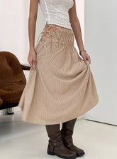 Vence Ruched Maxi Skirt Brown Gingham