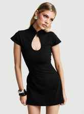 Adalinda Keyhole Cap Sleeve Mini Dress Black