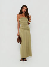 Isolina Strapless Ruched Maxi Dress Sage Green