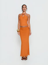 Star Fruit Ruched Waist Maxi Skirt Orange