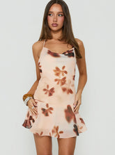 Lazure Cowl Neck Playsuit Orange Floral