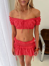 Corabel Off Shoulder Micro Crop Top Red