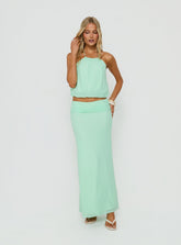 Wild Dune Ruched Waist Maxi Skirt Green