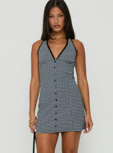 Fabrizia Halter Lace Trim Mini Dress Navy Check