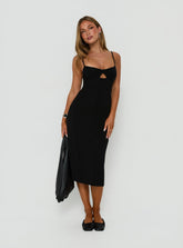 Evendra V Neck Cutout Midi Dress Black