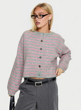 Raynna Button Up Cardigan Pink / Grey Stripe