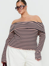 Janicia Off Shoulder Top Pink Stripe Curve