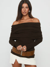 Florrie Off Shoulder Foldover Long Sleeve Top Chocolate