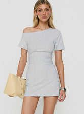 Avriana Off Shoulder T-Shirt Mini Dress Grey Marle