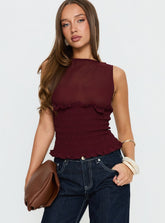 Fever Kiss Chiffon Ruched Top Wine