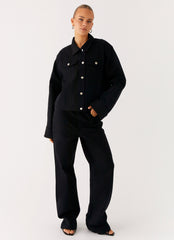 Back Again Oversized Denim Jacket - Black