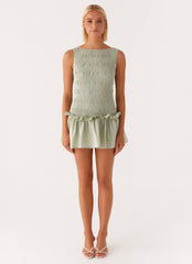 Garden Kisses Shirred Mini Dress - Sage