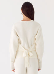 Harrison Cinched Knit Cardigan - Ivory