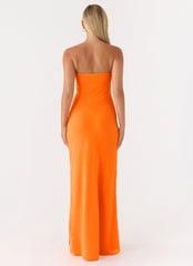 Sassafras Beaded Flower Strapless Maxi Dress - Orange