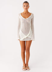 Sorelle Long Sleeve Twist Mini Dress - Ivory
