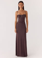 Vamonos Maxi Dress - Chocolate Blue Dot