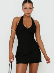 Claudina Halter Playsuit Black