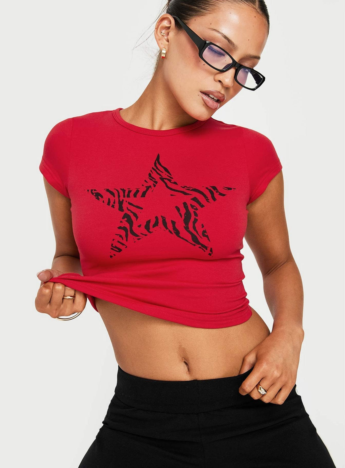 Rebel Star Graphic Baby Tee Red