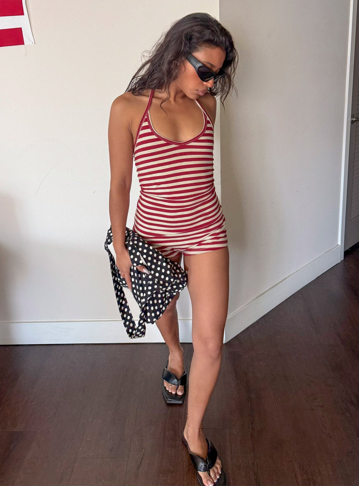 Watch Me Leave Halter Playsuit Red / White Stripe