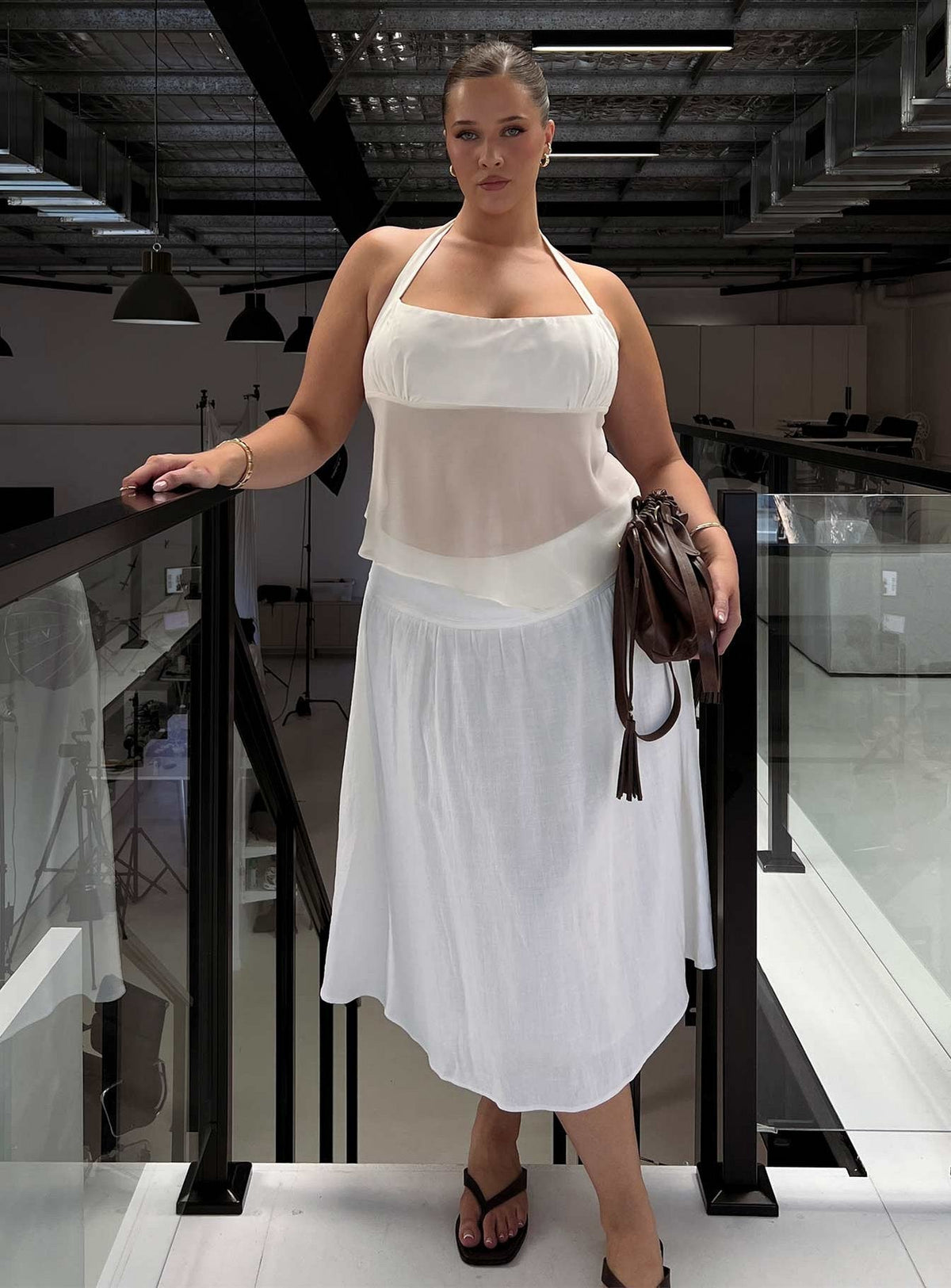 Heart Of Gold Linen Blend Midi Skirt White Curve