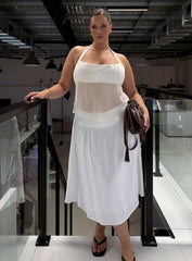 Heart Of Gold Linen Blend Midi Skirt White Curve