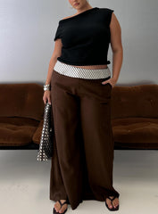 Past Life Fold Over Waistband Pant Brown / Stripe Curve