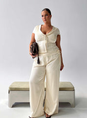 Aubrette Satin Tie Pants Cream Curve