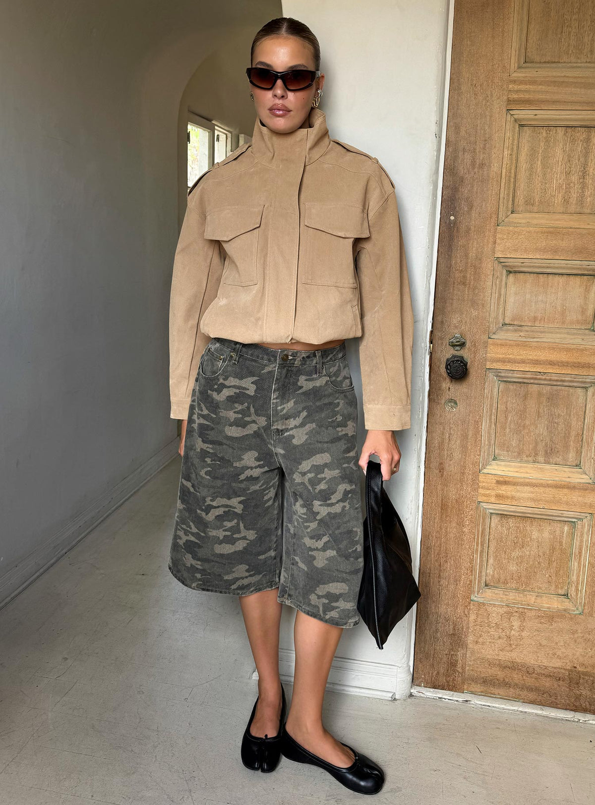 Tag Longline Denim Jorts Washed Camo