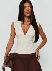 Liorah Thick Strap Plunge Neck Top Cream