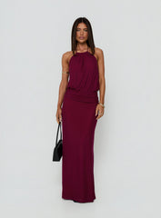 Casperina Ruched Halter Maxi Dress Berry
