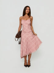 Waverlee Asymmetrical Midi Skirt Pink Check