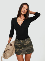 Nicolina Low Rise Denim Mini Skirt Camo