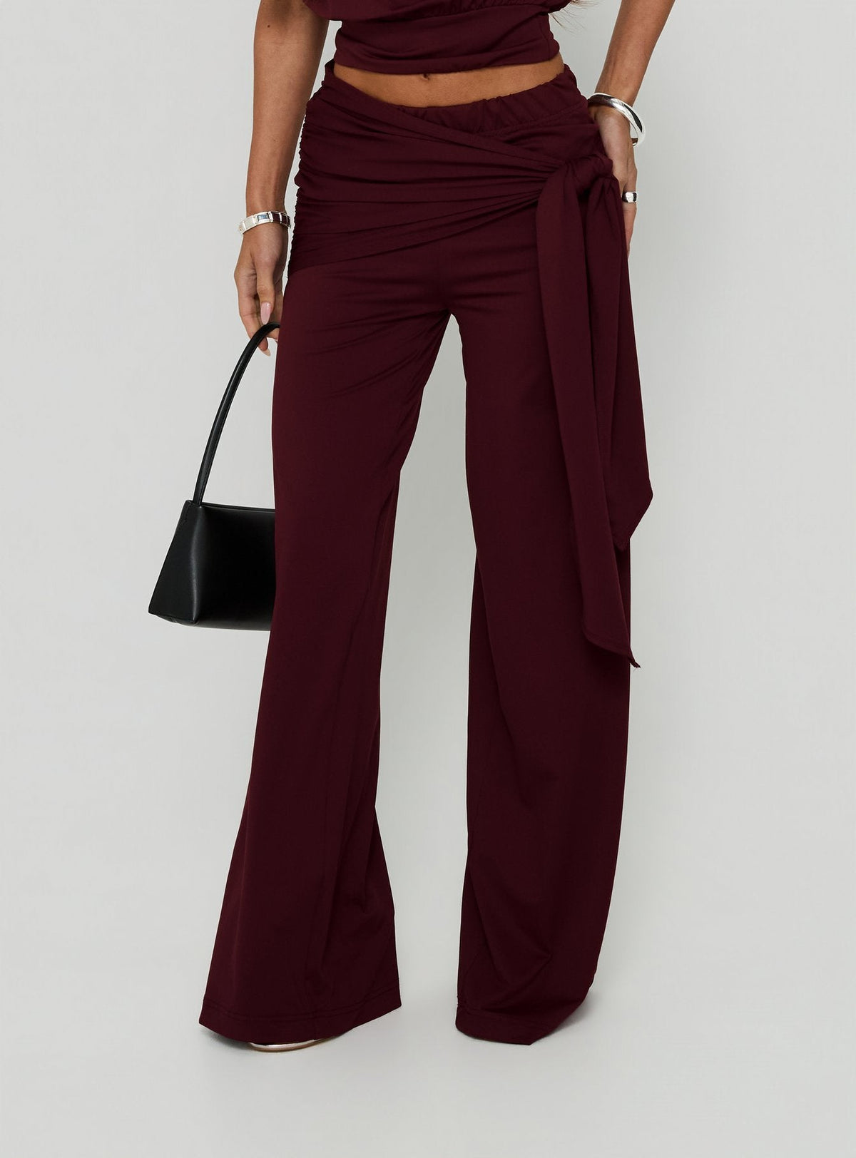 Hadlia Tie Waist Pants Burgundy