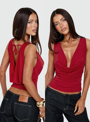 Brinly Jersey Cowl Neck Slouchy Top Red