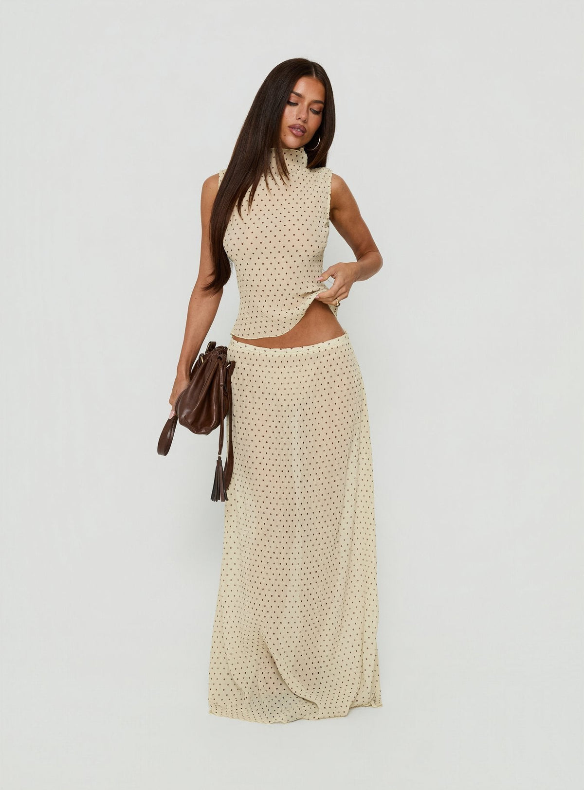 Ford Maxi Skirt Butter / Chocolate Polka Dot