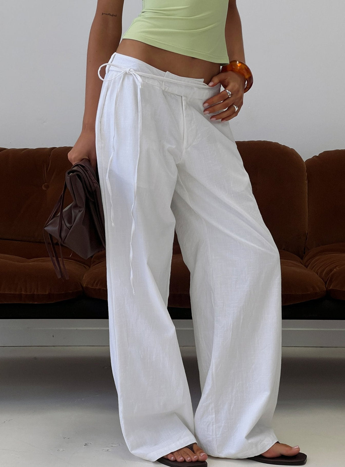 Mylana Straight Leg Tie Pants White